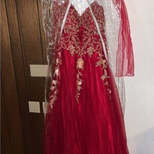 Bliss Red Dress with Gold Detailing